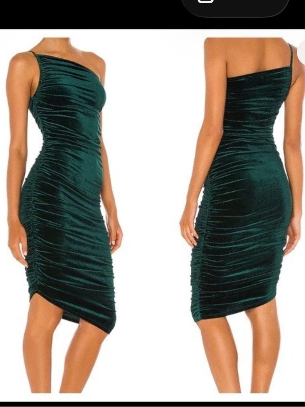 Lovers + Friends Emerald Green Ruched One-Shoulder Velvet Dress